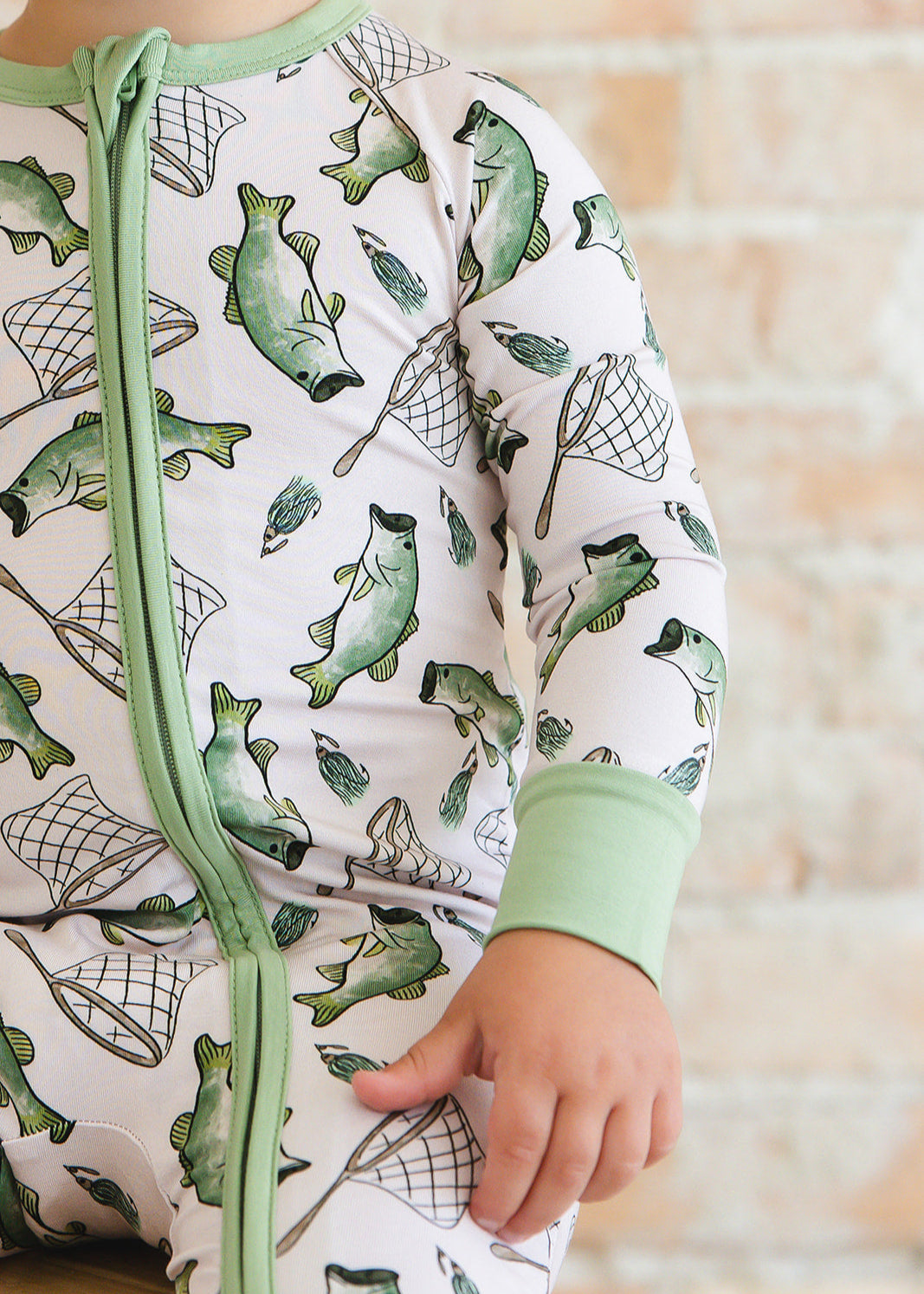 Fishing bamboo zippy convertible romper.