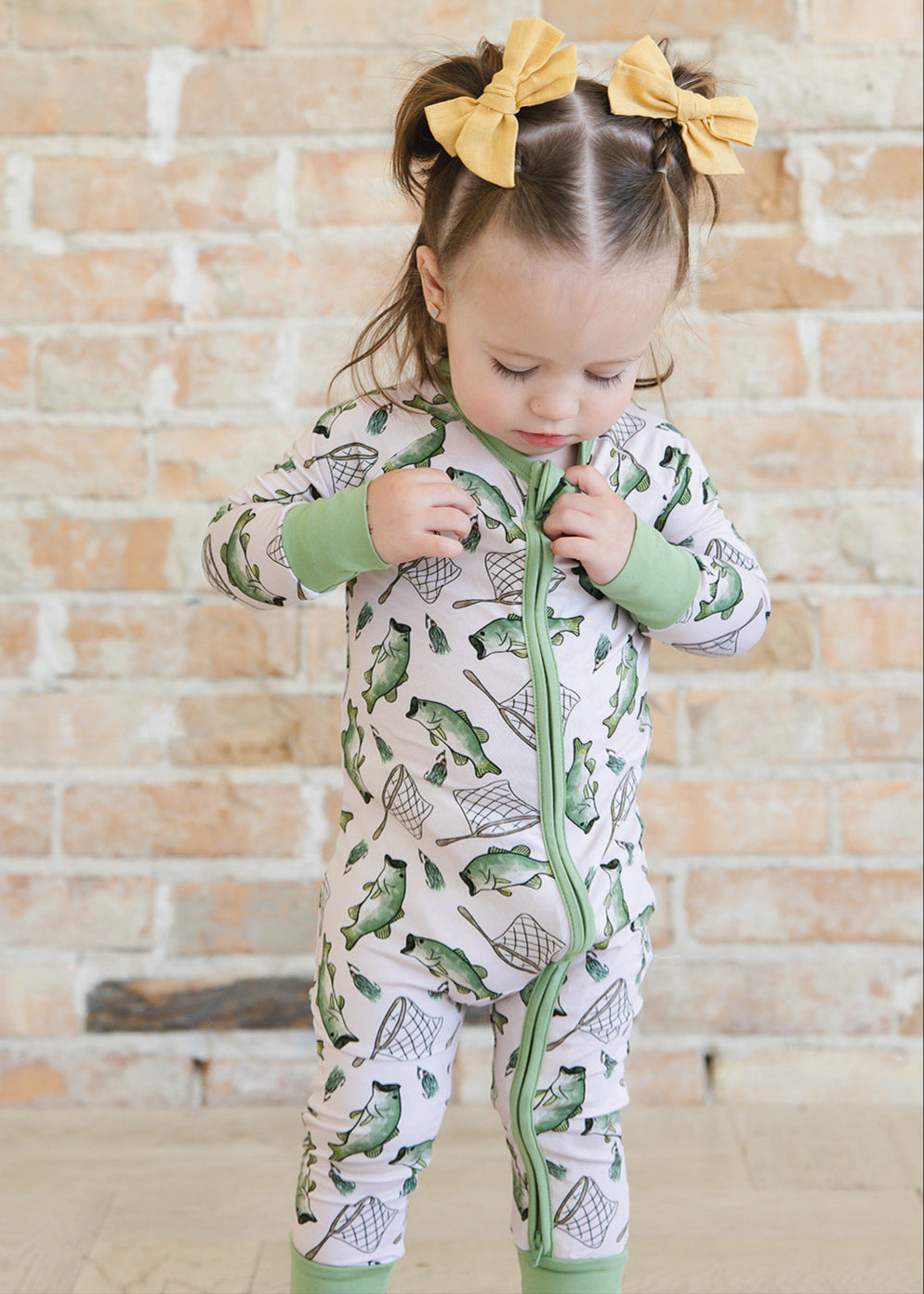 Fishing bamboo zippy convertible romper.
