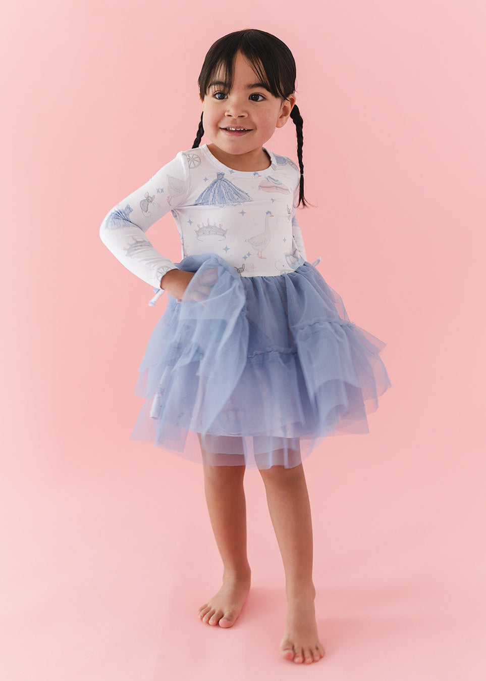 Bamboo tulle little girl or toddler dress with vintage Disney Cinderella print.