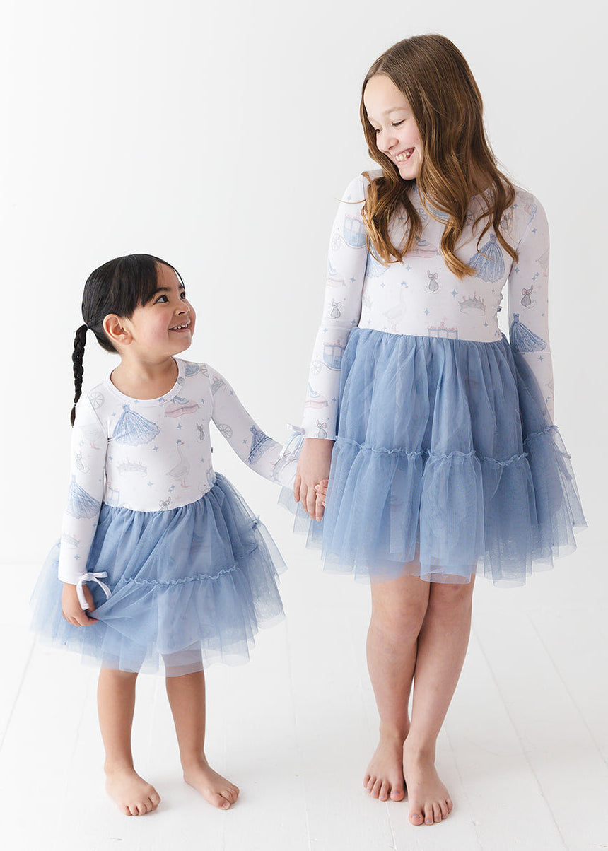 Bamboo tulle little girl or toddler dress with vintage Disney Cinderella print.