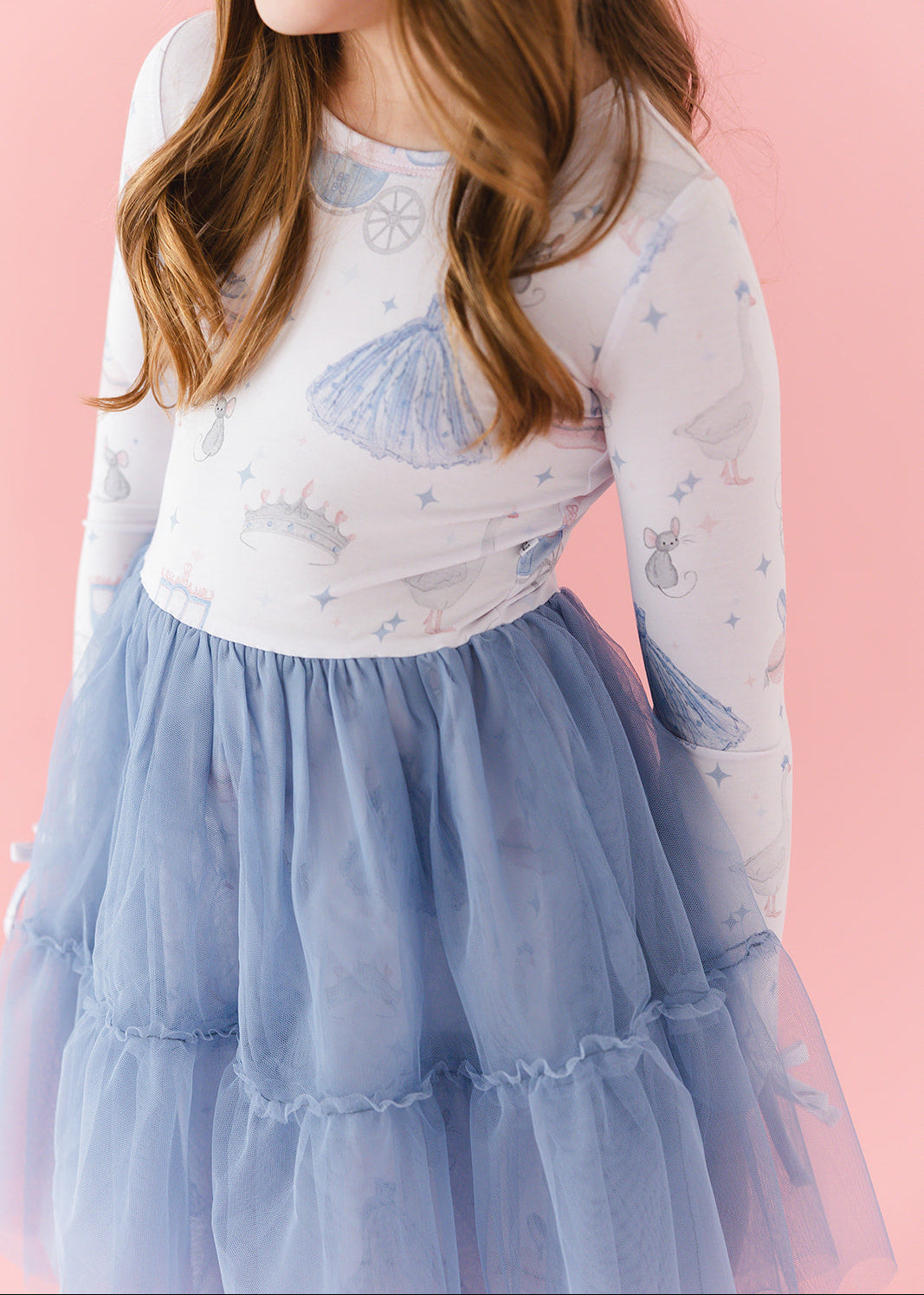 Bamboo tulle little girl or toddler dress with vintage Disney Cinderella print.