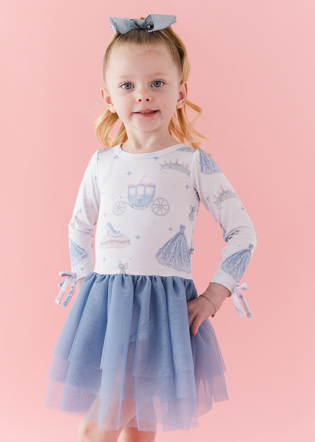 Bamboo tulle dress with bodysuit underneath. Print is vintage Disney Cinderella.