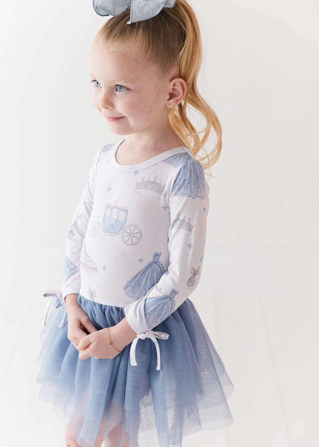 Bamboo tulle dress with bodysuit underneath. Print is vintage Disney Cinderella.