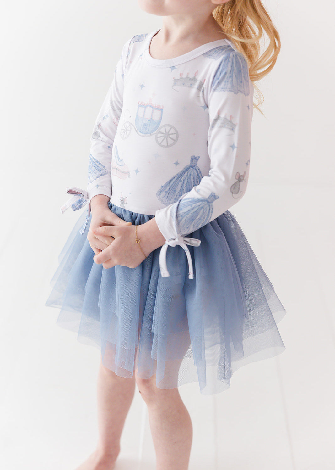 Bamboo tulle dress with bodysuit underneath. Print is vintage Disney Cinderella.