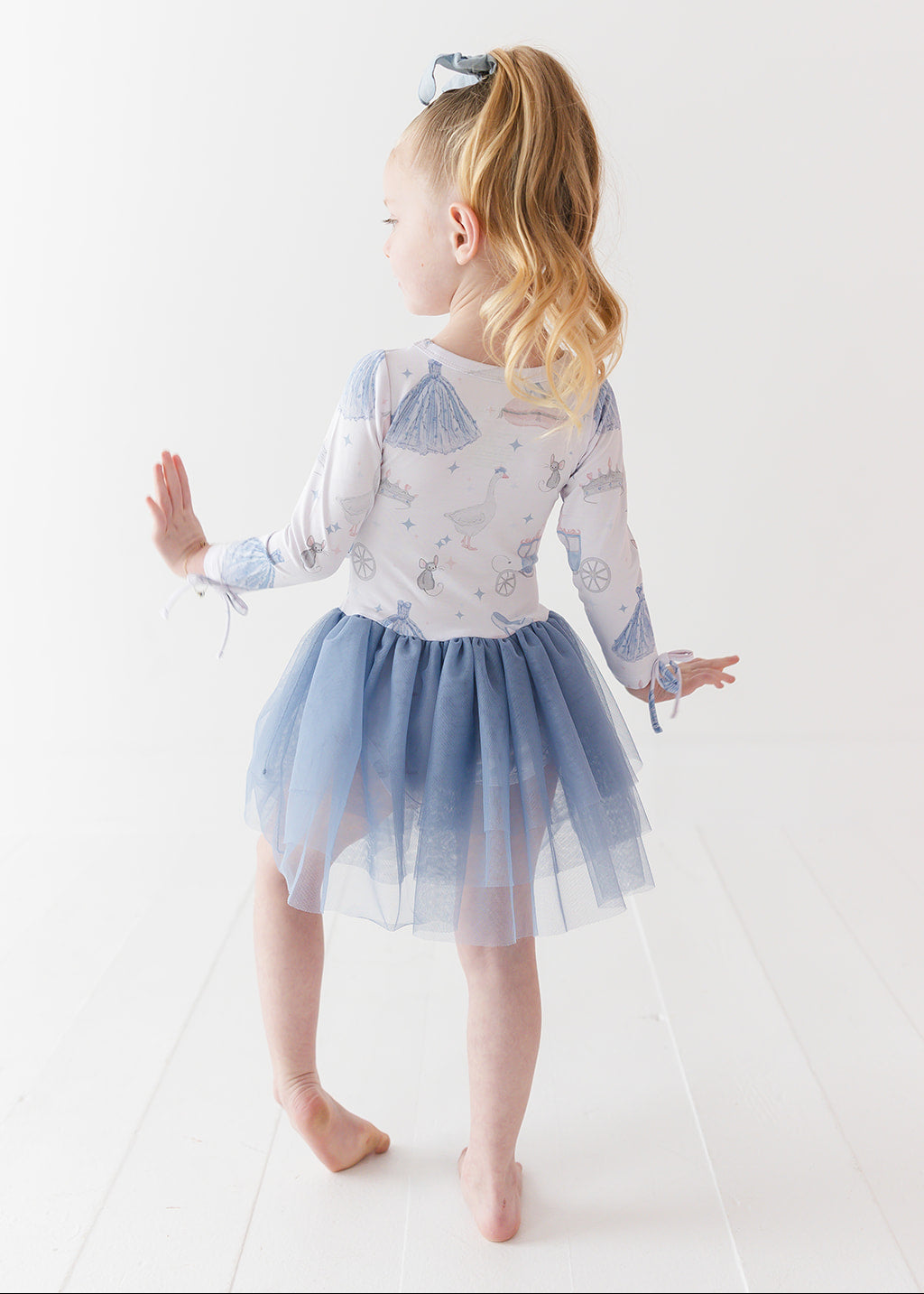 Bamboo tulle dress with bodysuit underneath. Print is vintage Disney Cinderella.