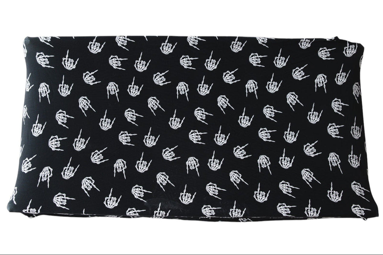 Rock N' Roll Skeleton bamboo changing pad cover.