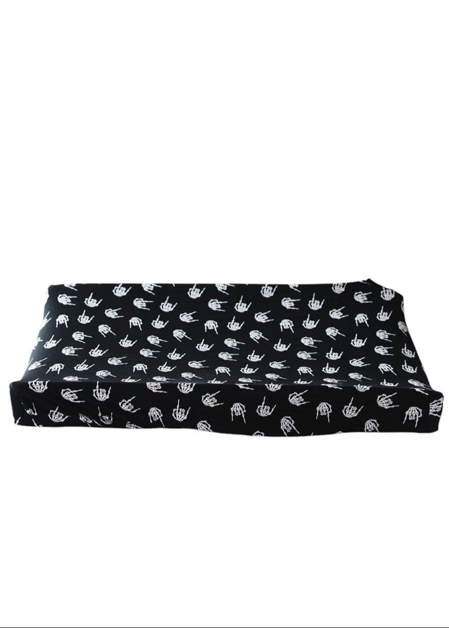 Rock N' Roll Skeleton bamboo changing pad cover.