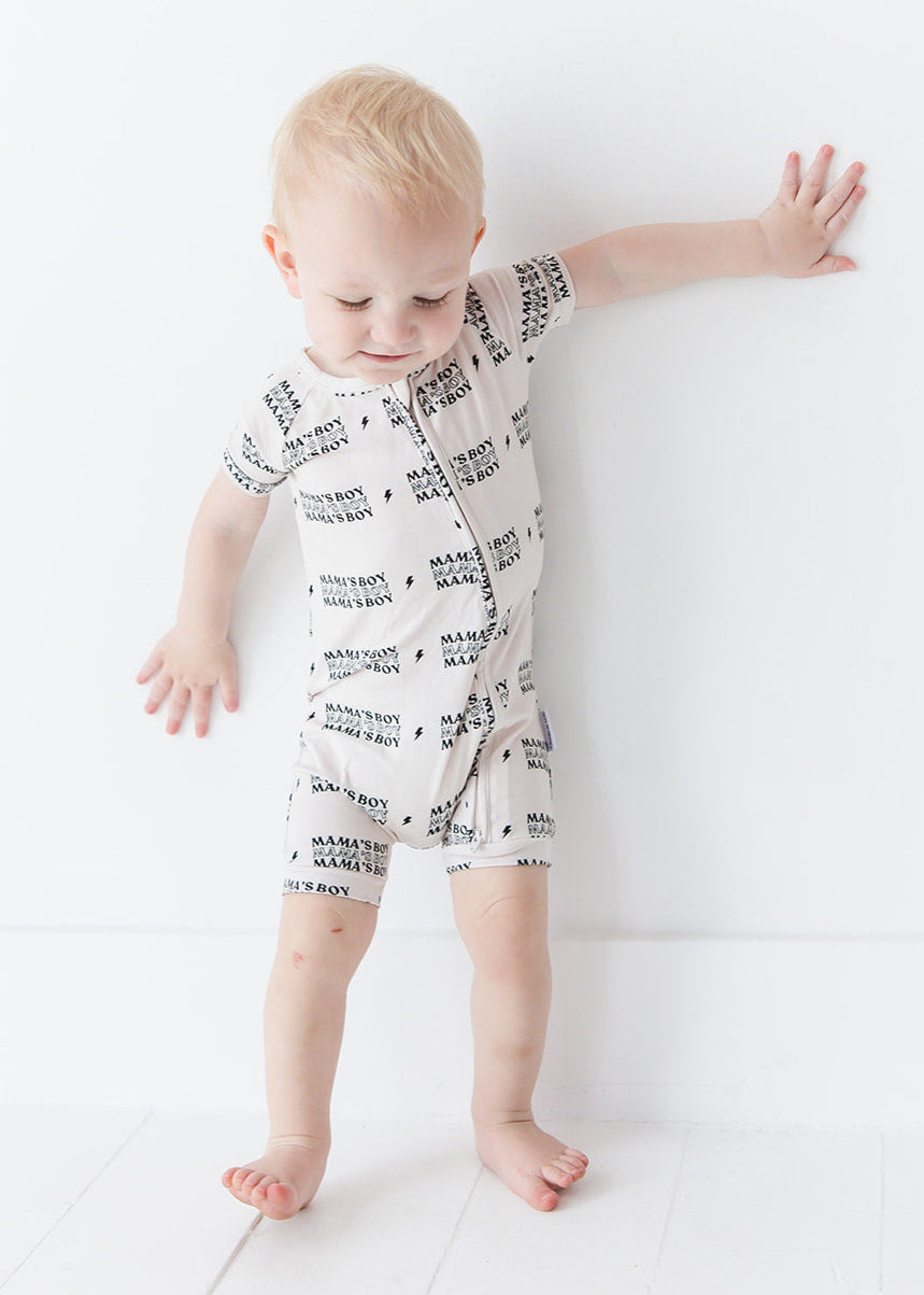 Bamboo Zipper Shortie Romper | Mama's Boy