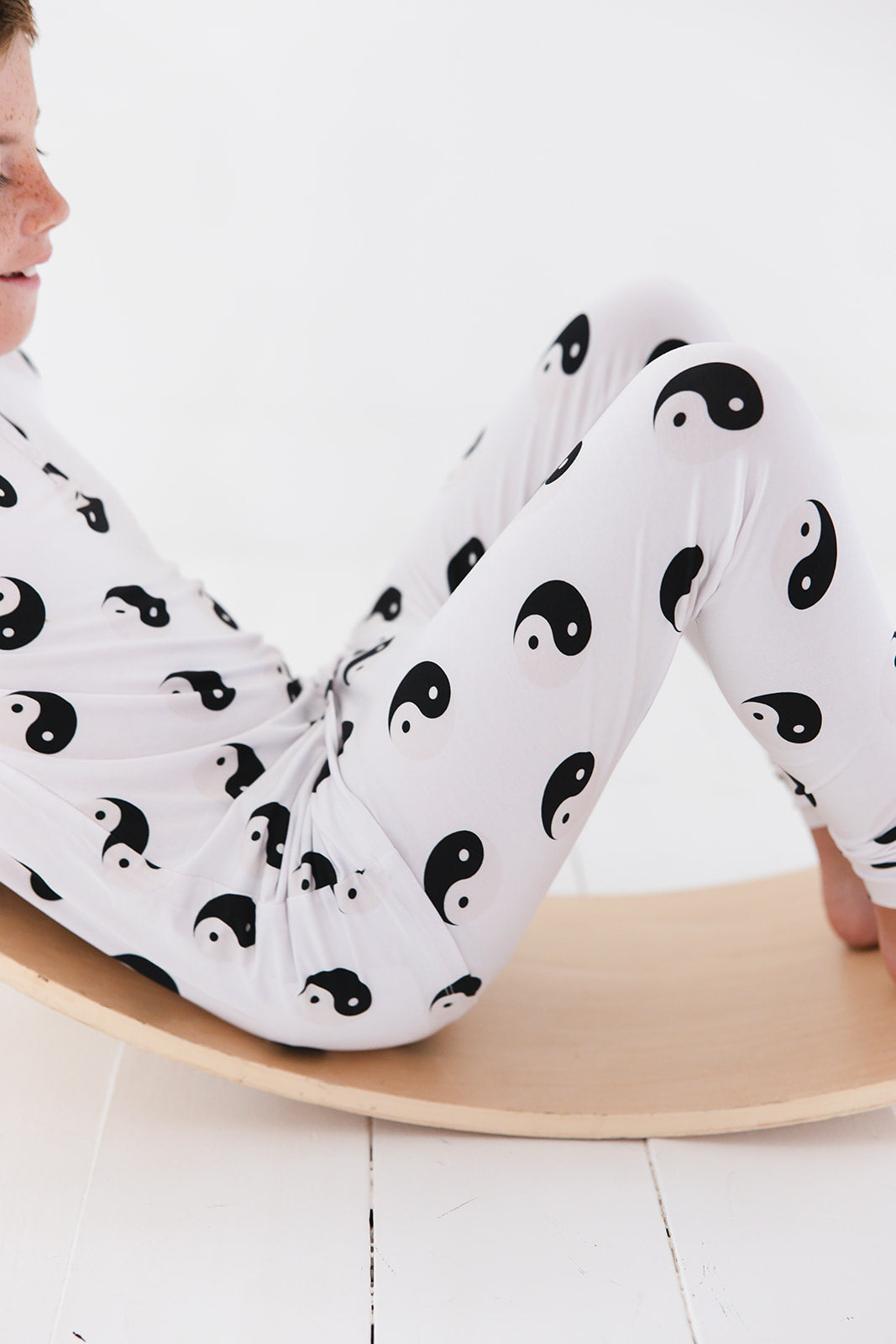 Bamboo two piece pajama set with yin & yang print for babies, toddlers and little kids.