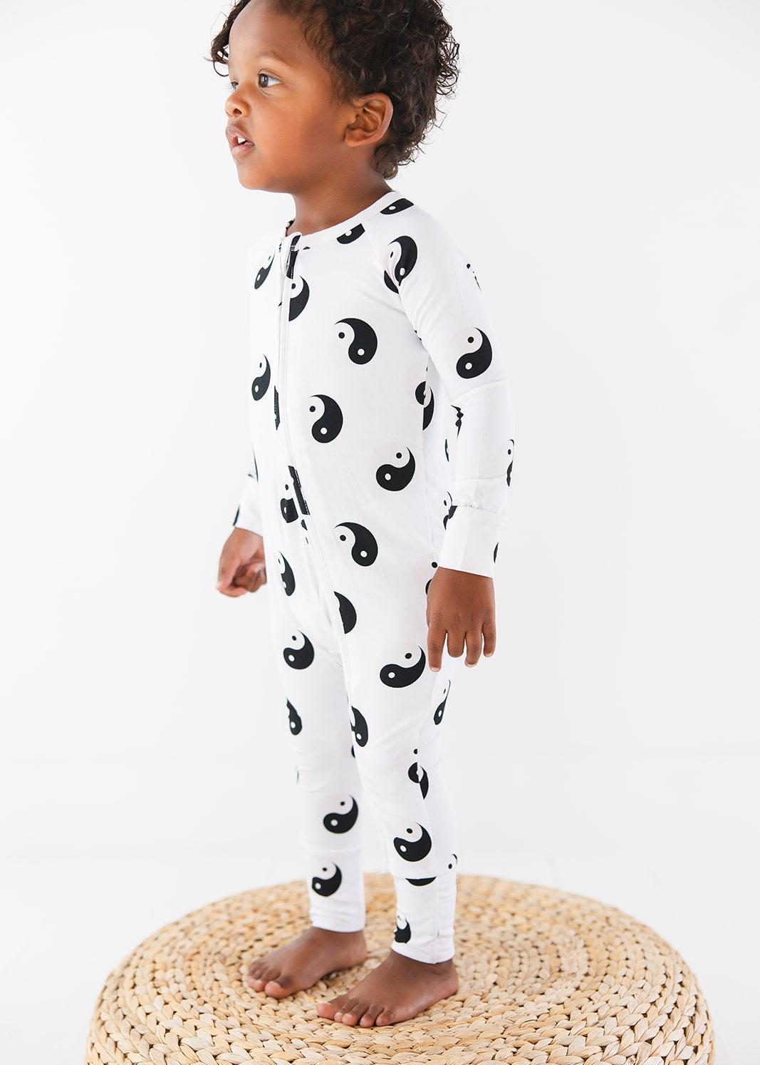 Bamboo convertible romper zippy with yin and yang print.
