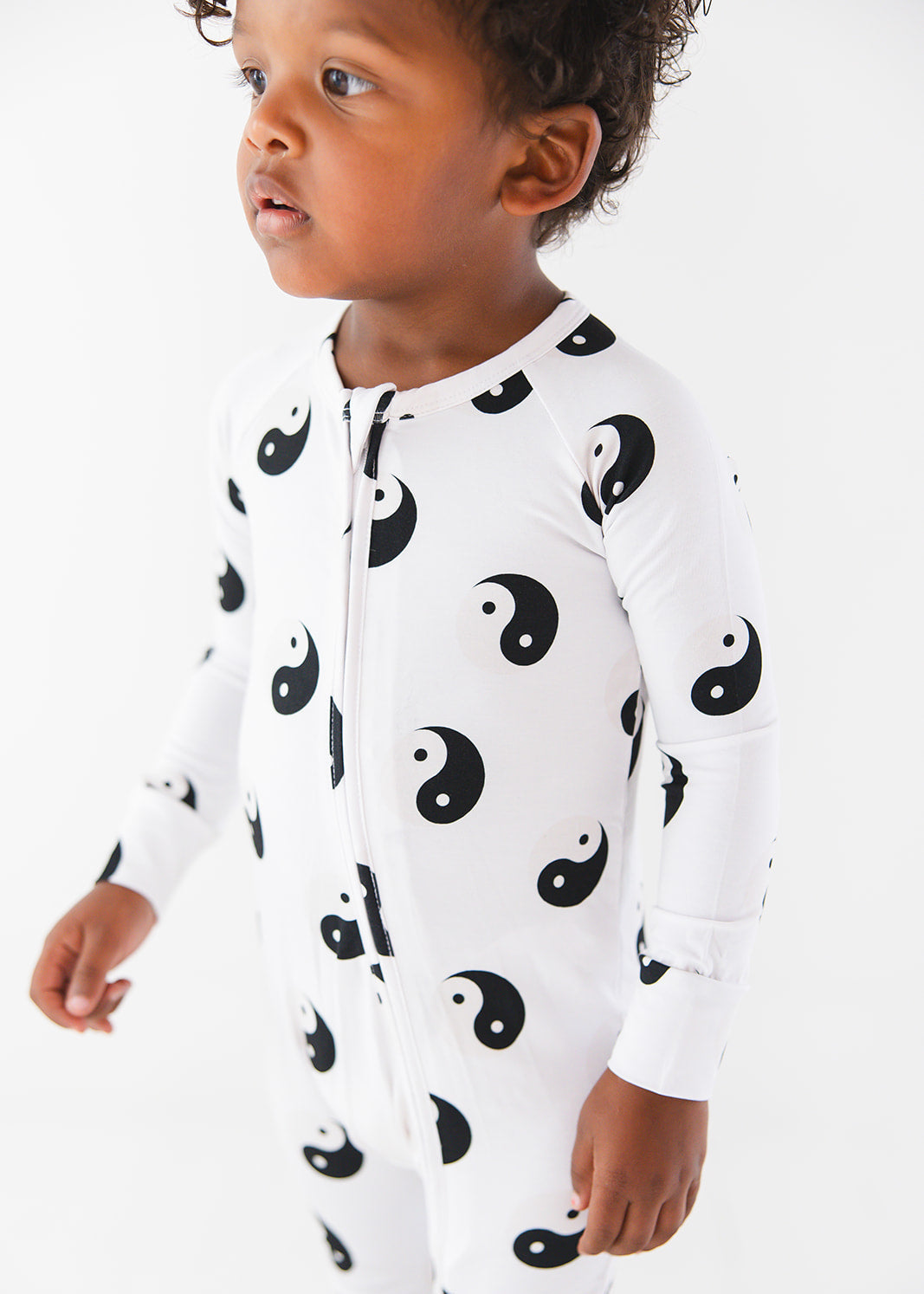 Bamboo convertible romper zippy with yin and yang print.