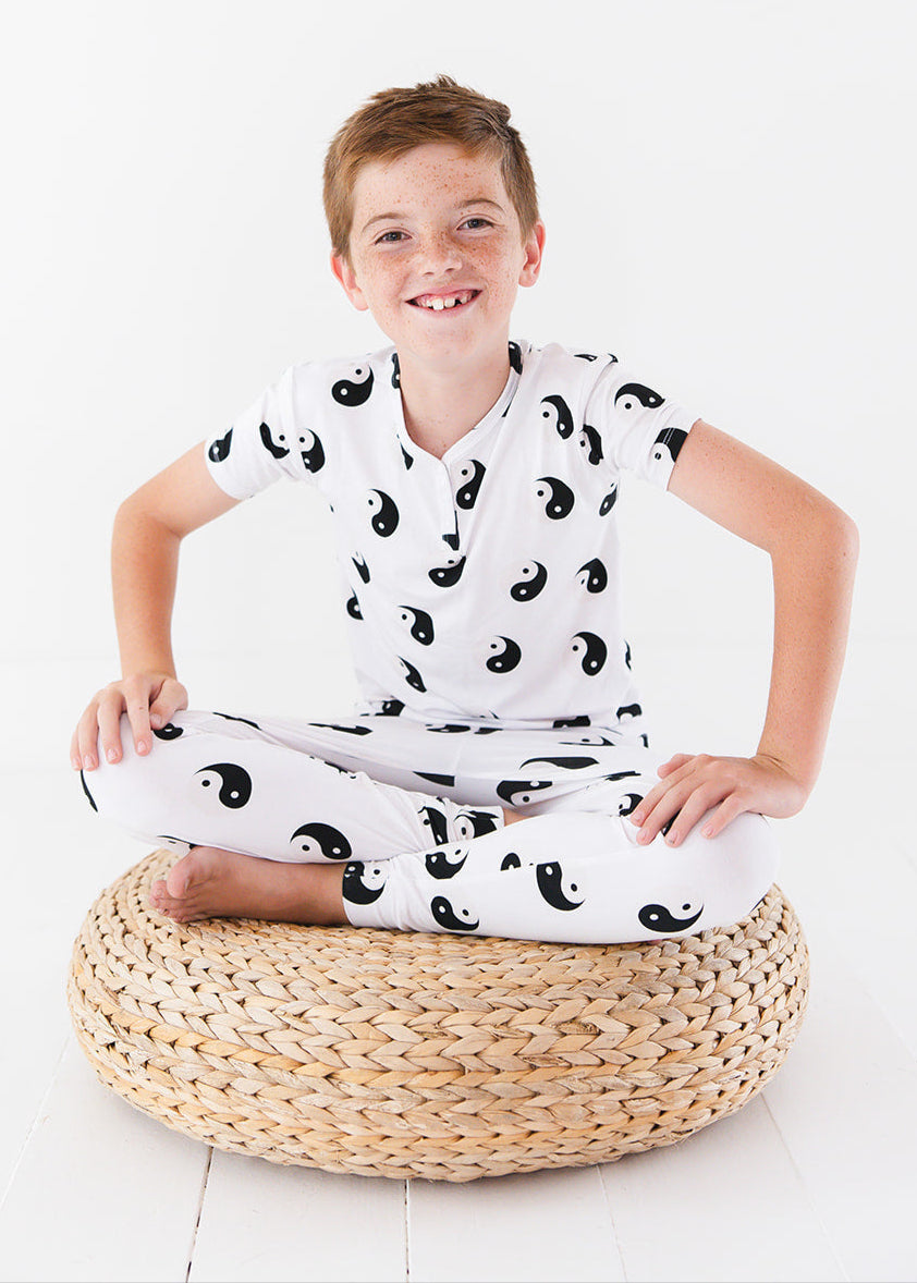 Bamboo two piece pajama set with yin & yang print for babies, toddlers and little kids.