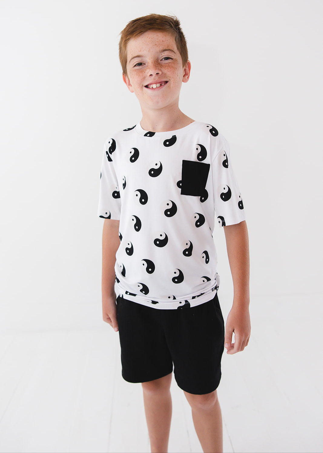 Bamboo t-shirt featuring a yin & yang print for baby, toddler and little boys.