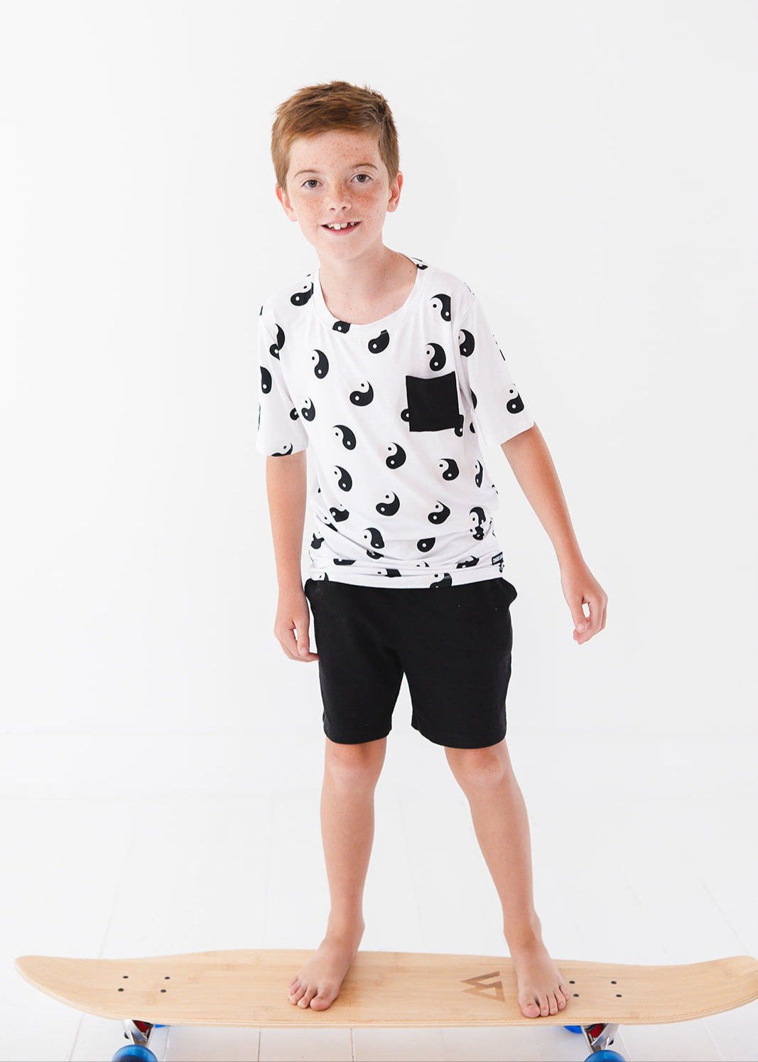 Bamboo t-shirt featuring a yin & yang print for baby, toddler and little boys.