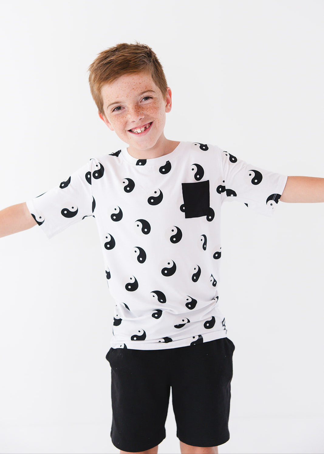 Bamboo t-shirt featuring a yin & yang print for baby, toddler and little boys.