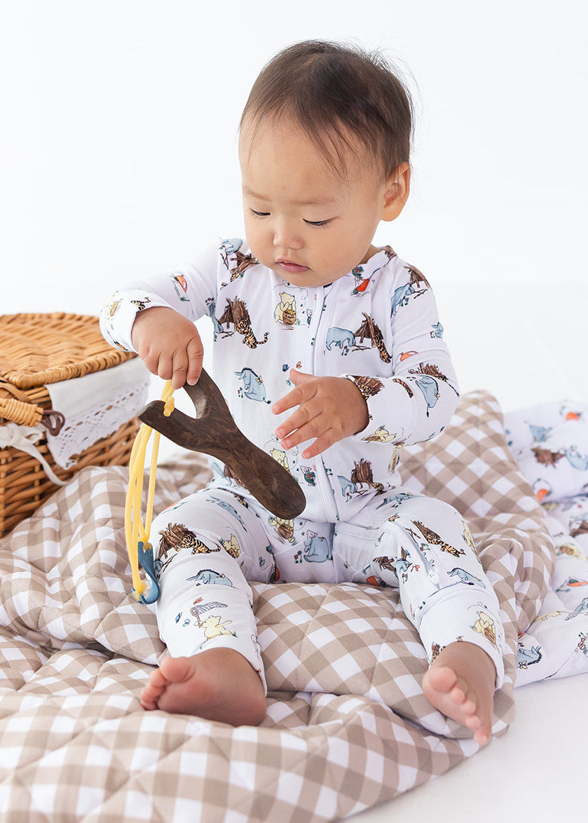 Winnie the Pooh bamboo convertible zippy romper for Fall.