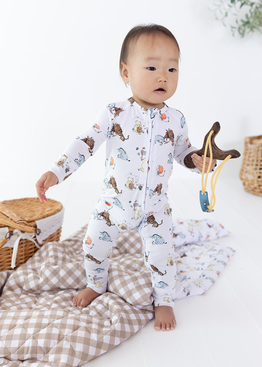 Winnie the Pooh bamboo convertible zippy romper for Fall.