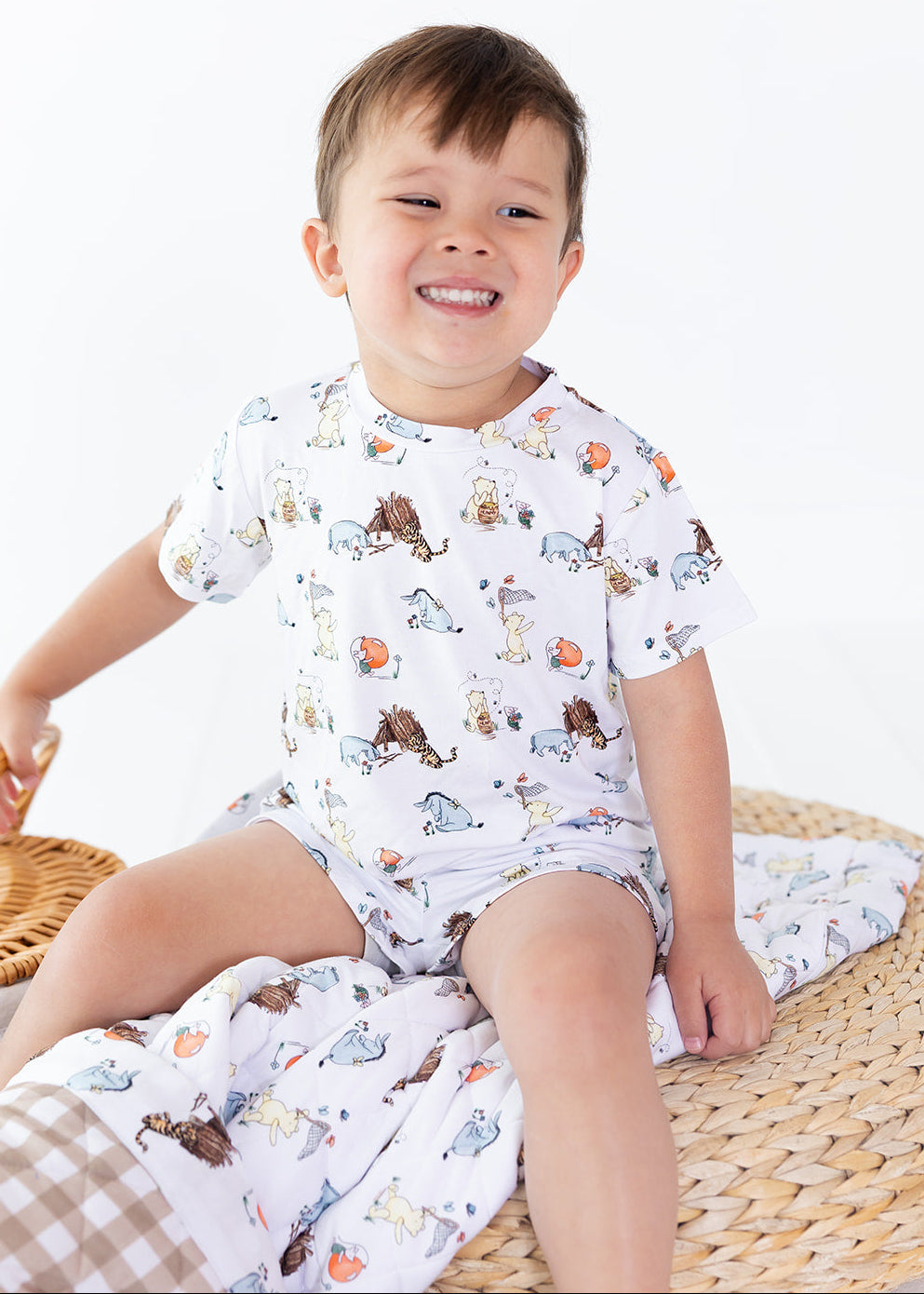 Winnie the Pooh shorts and shirt set made from bamboo for little boys.