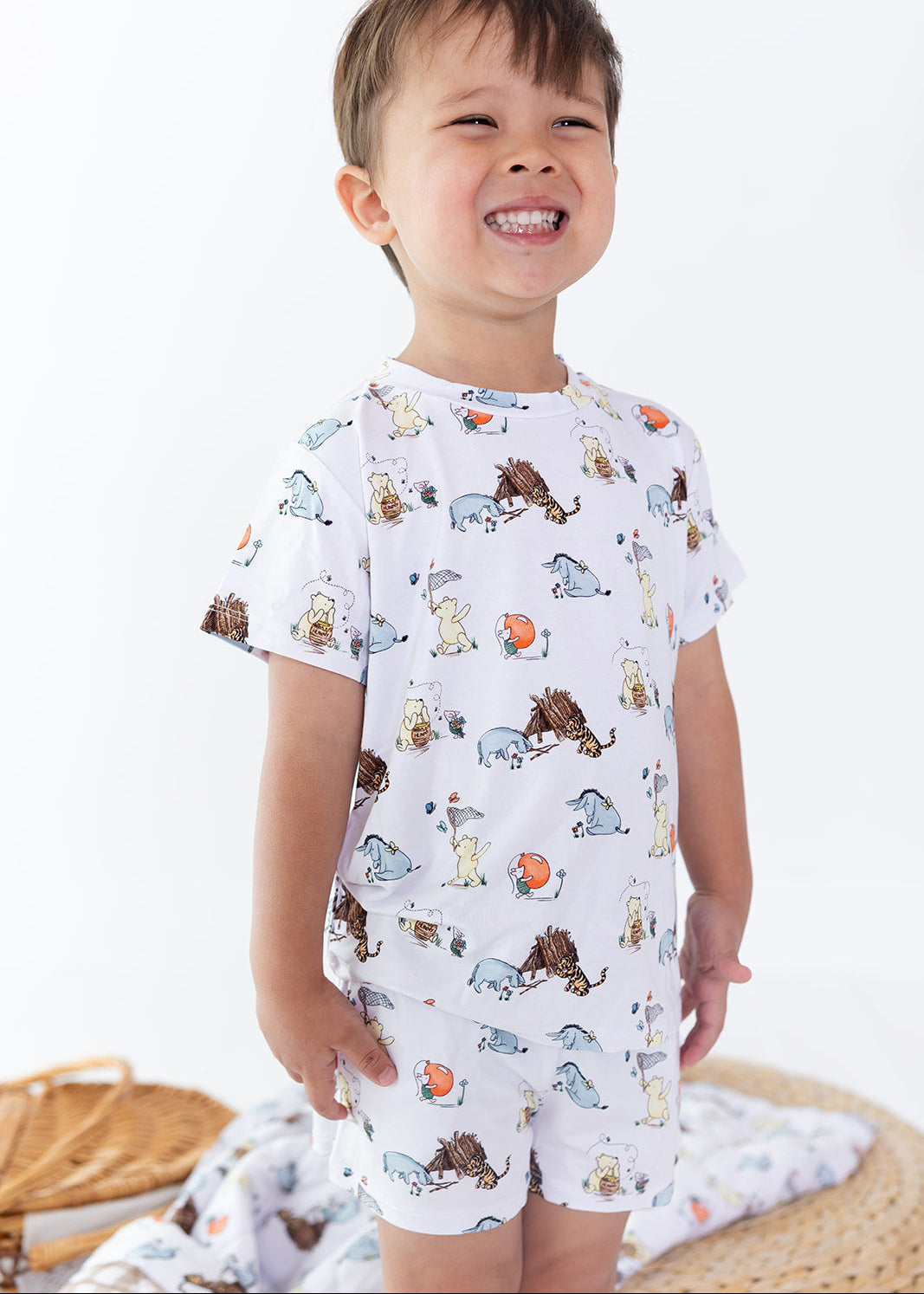 Winnie the Pooh shorts and shirt set made from bamboo for little boys.