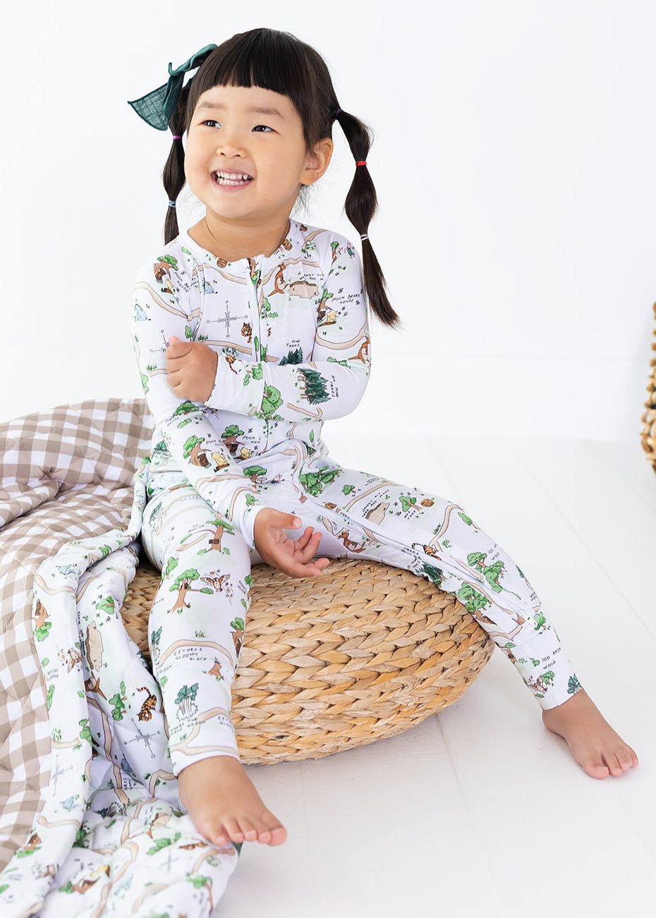 Winnie the Pooh Hundred Acre Wood convertible zippy romper.