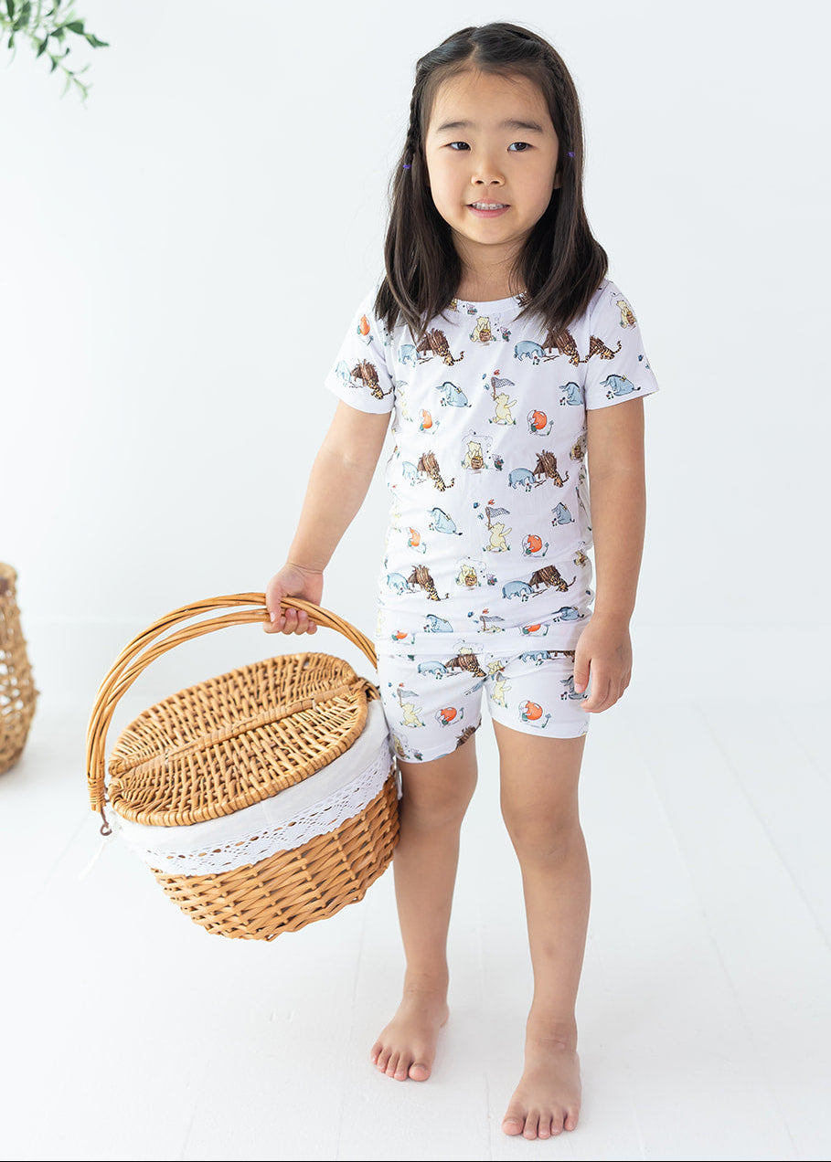 Winnie the Pooh bamboo biker shorts and shirt set for little girls.