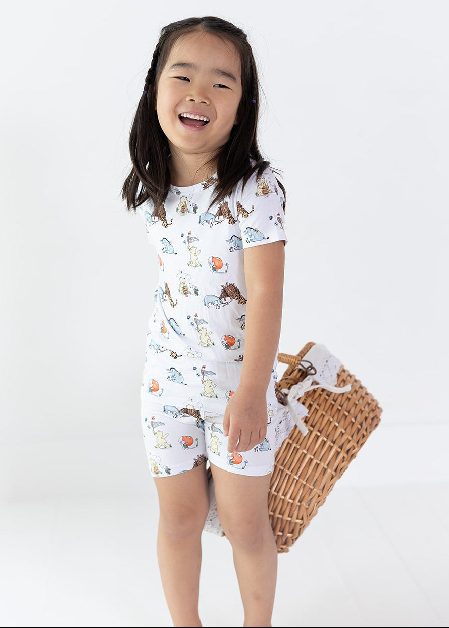 Winnie the Pooh bamboo biker shorts and shirt set for little girls.