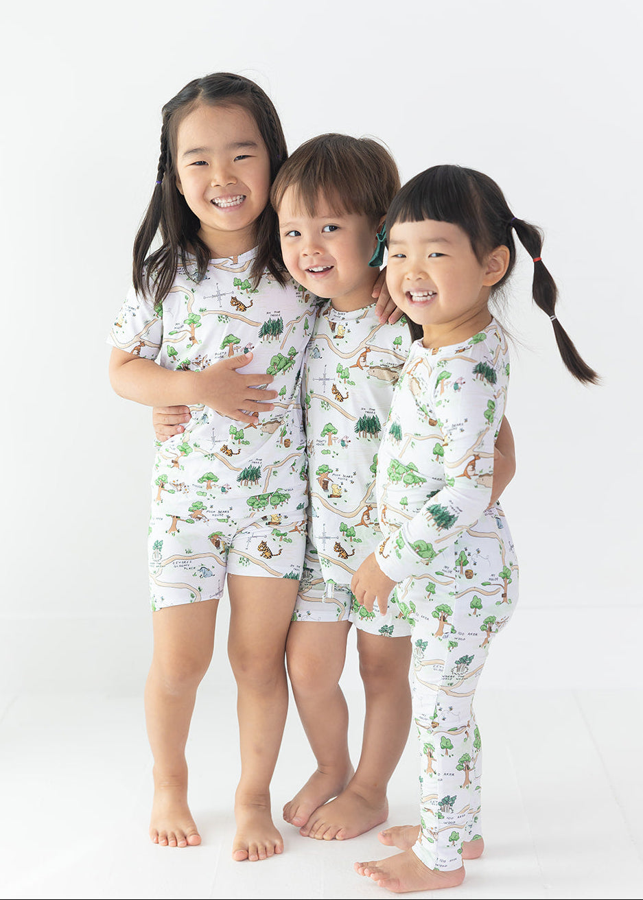 Winnie the Pooh Hundred Acre Wood bamboo biker shorts and shirt set.