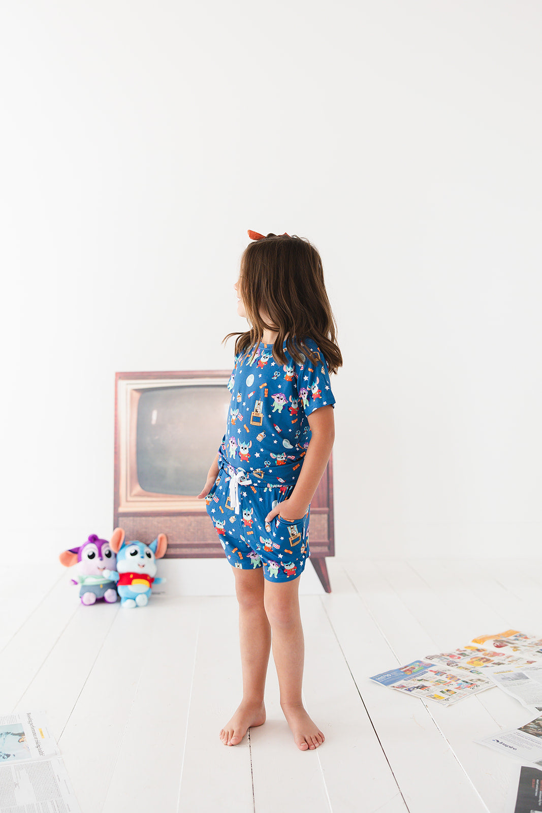 Daily Wire and Bentkey's Chip Chilla bamboo shorts and t-shirt set for babies and toddlers. Baby girl and boy's bamboo daywear set with pockets and drawstring.