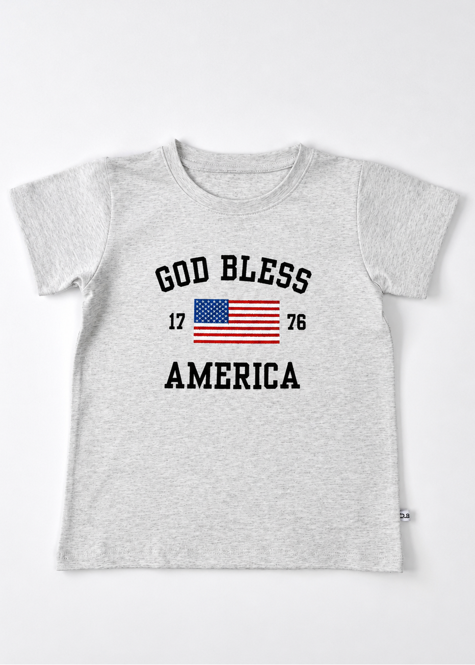 God Bless America 4th of July organic cotton embroidered t-shirt for baby, toddler, and little kids.
