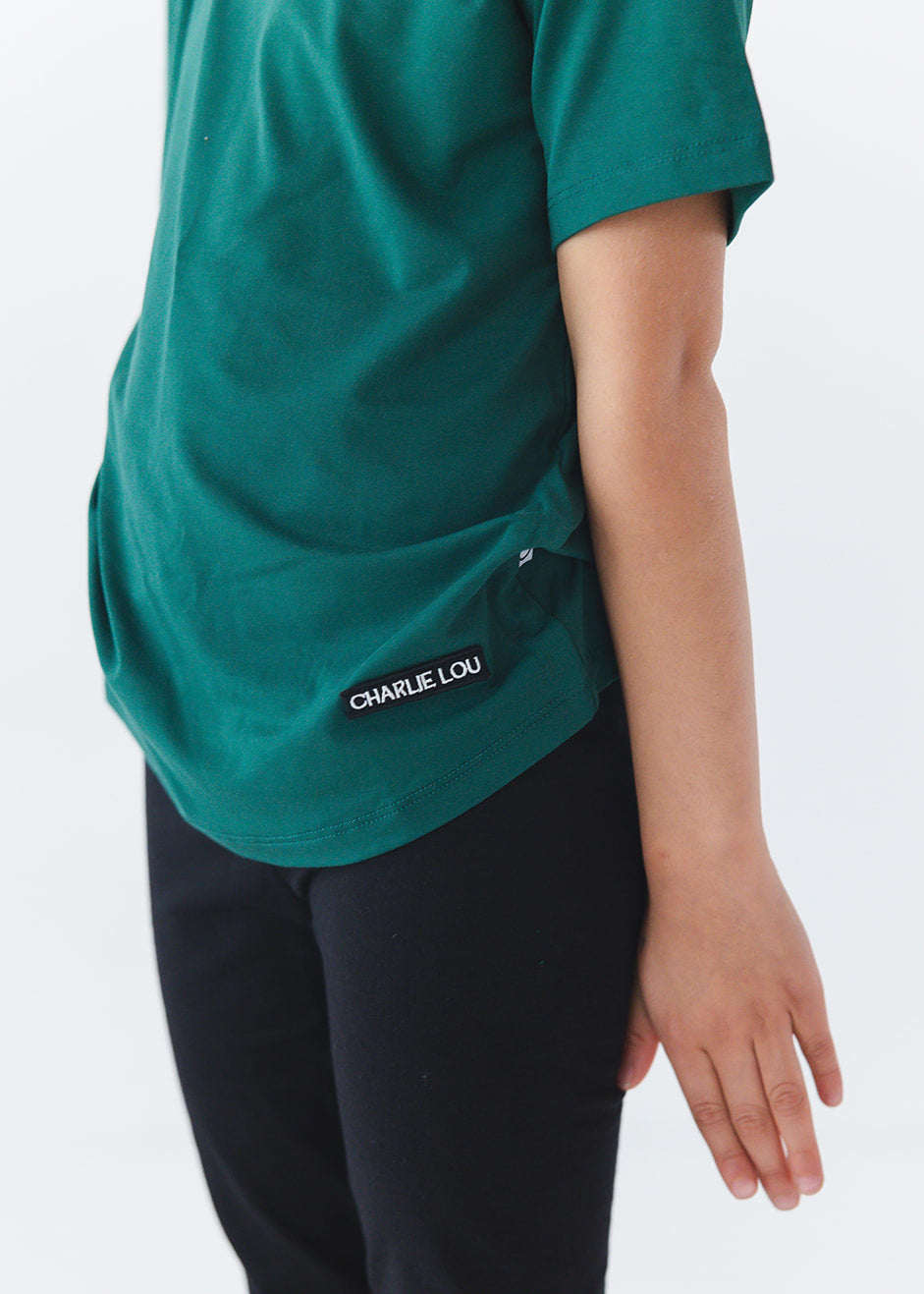 Forest green bamboo t-shirt with matching family Christmas pajamas.