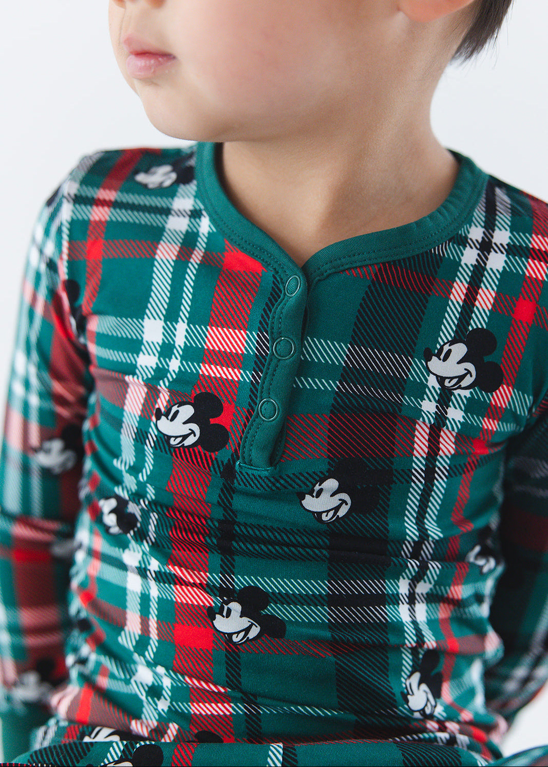 Bamboo Christmas Mickey Disney Pajamas with family matching for toddlers in green and red tartan.