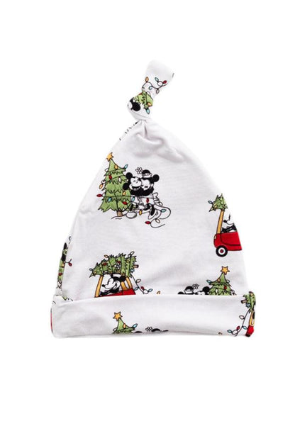 Bamboo beanie hat for baby going home outfit with Steamboat Willie featuring Disney's Minnie and Mickey Mouse.