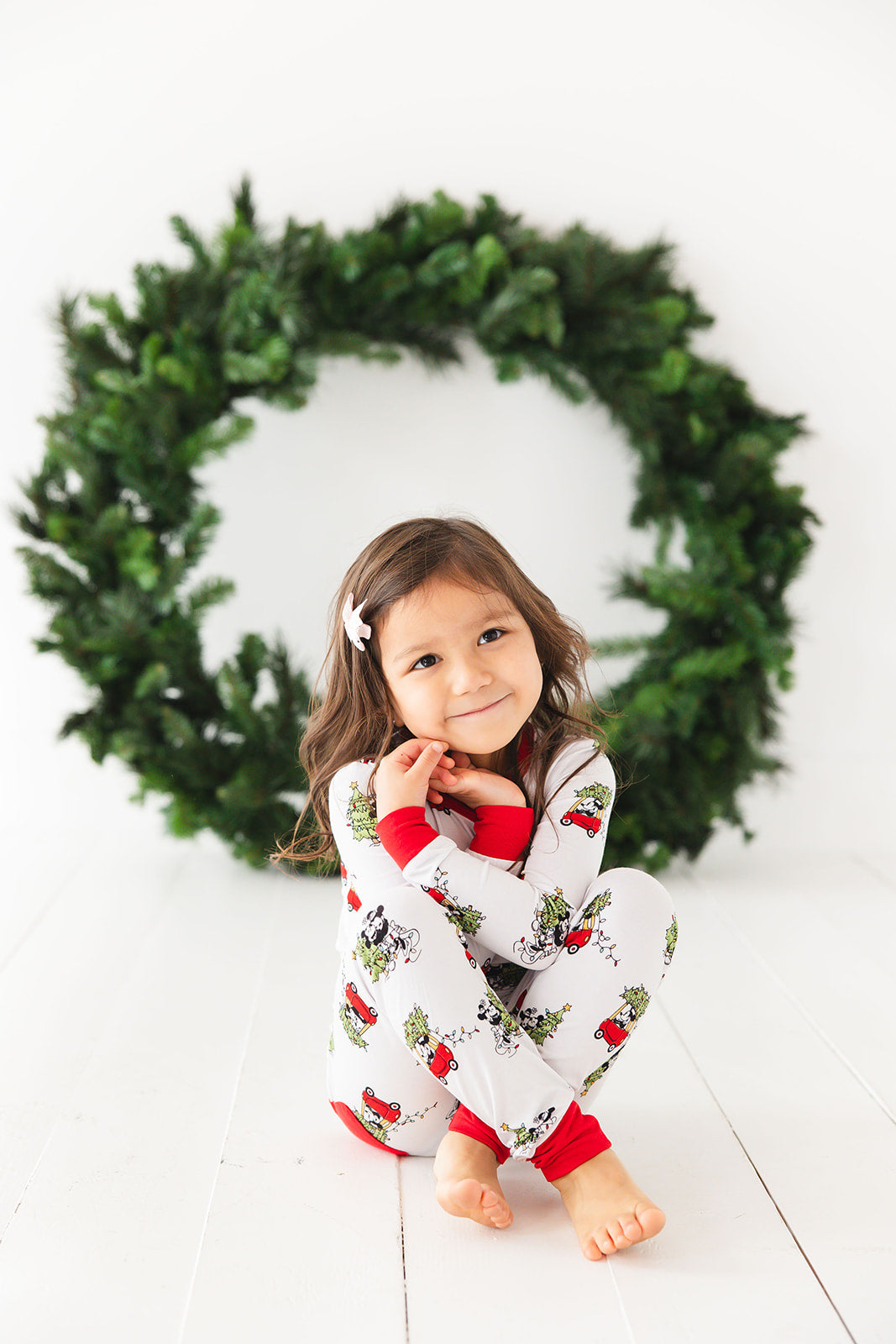 Disney Steamboat Willie bamboo pajama set, Mickey Mouse Christmas print, gender-neutral, sizes 2/3T to 8/9Y with matching family.