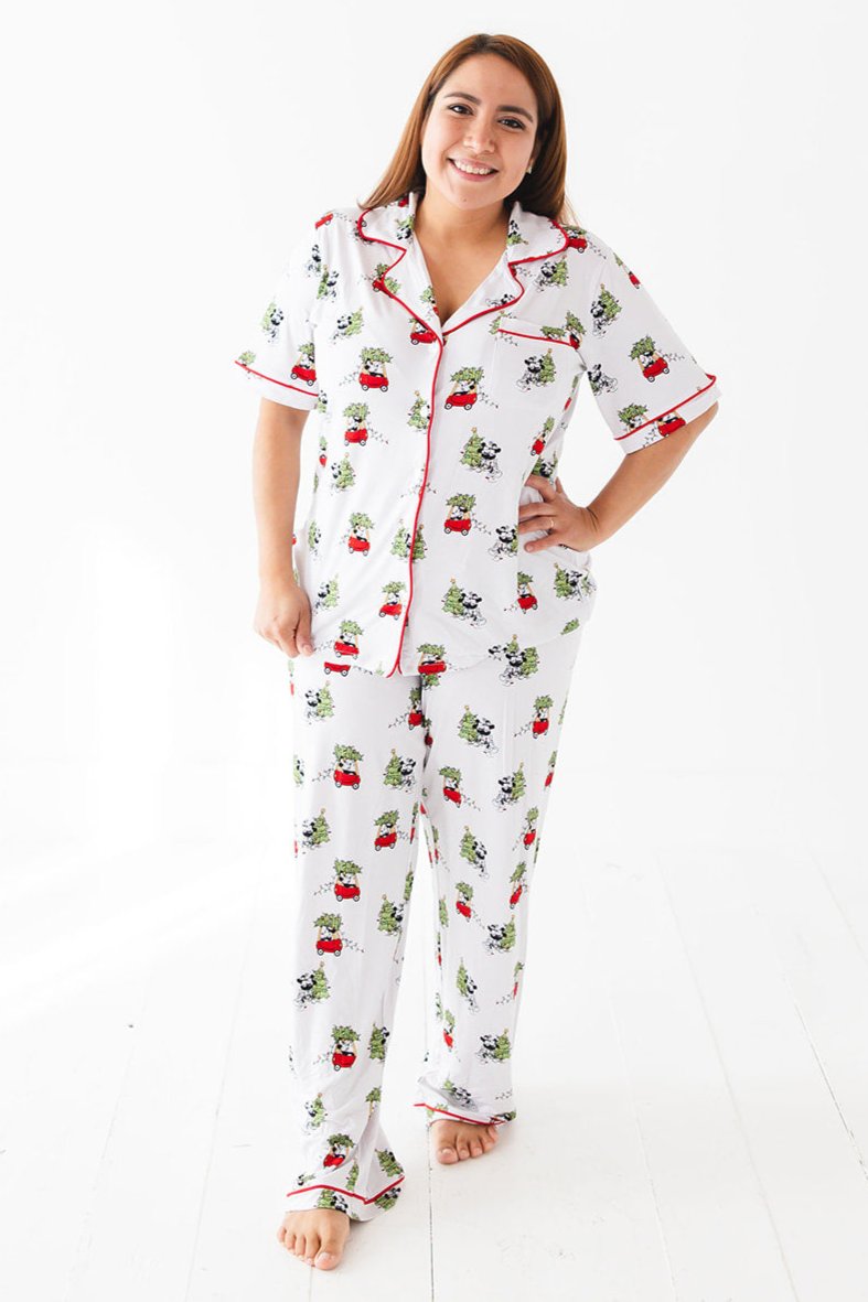 Women's bamboo pajama set for Christmas family matching with Disney's Steamboat Willie Minnie and Mickey Mouse.