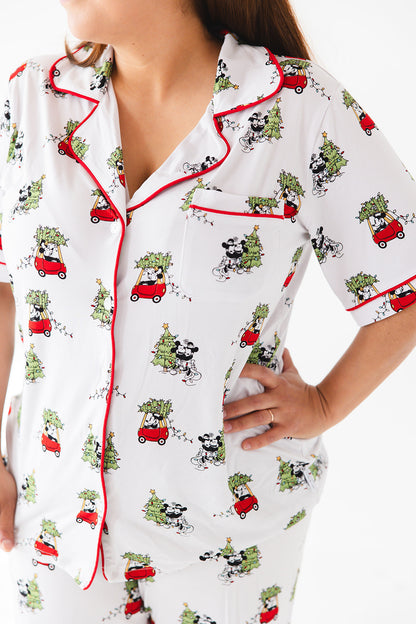 Women's bamboo pajama set for Christmas family matching with Disney's Steamboat Willie Minnie and Mickey Mouse.