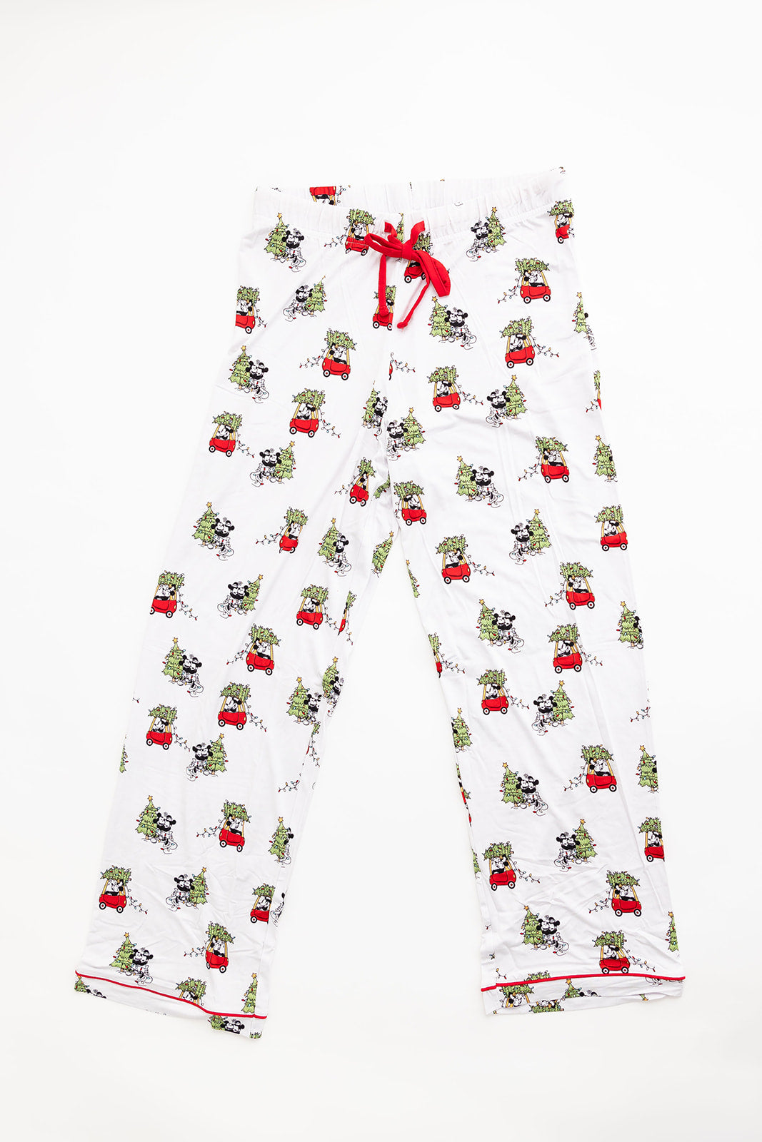 Men's bamboo pajama pants in Steamboat Willie Christmas print with a relaxed fit and functional drawstring for all-day comfort. Made from soft, breathable bamboo fabric with moisture-wicking and hypoallergenic benefits. Perfect for family matching sets.