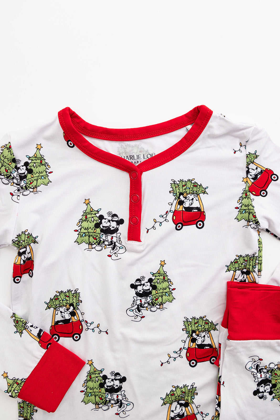 Disney Steamboat Willie bamboo pajama set, Mickey Mouse Christmas print, gender-neutral, sizes 2/3T to 8/9Y