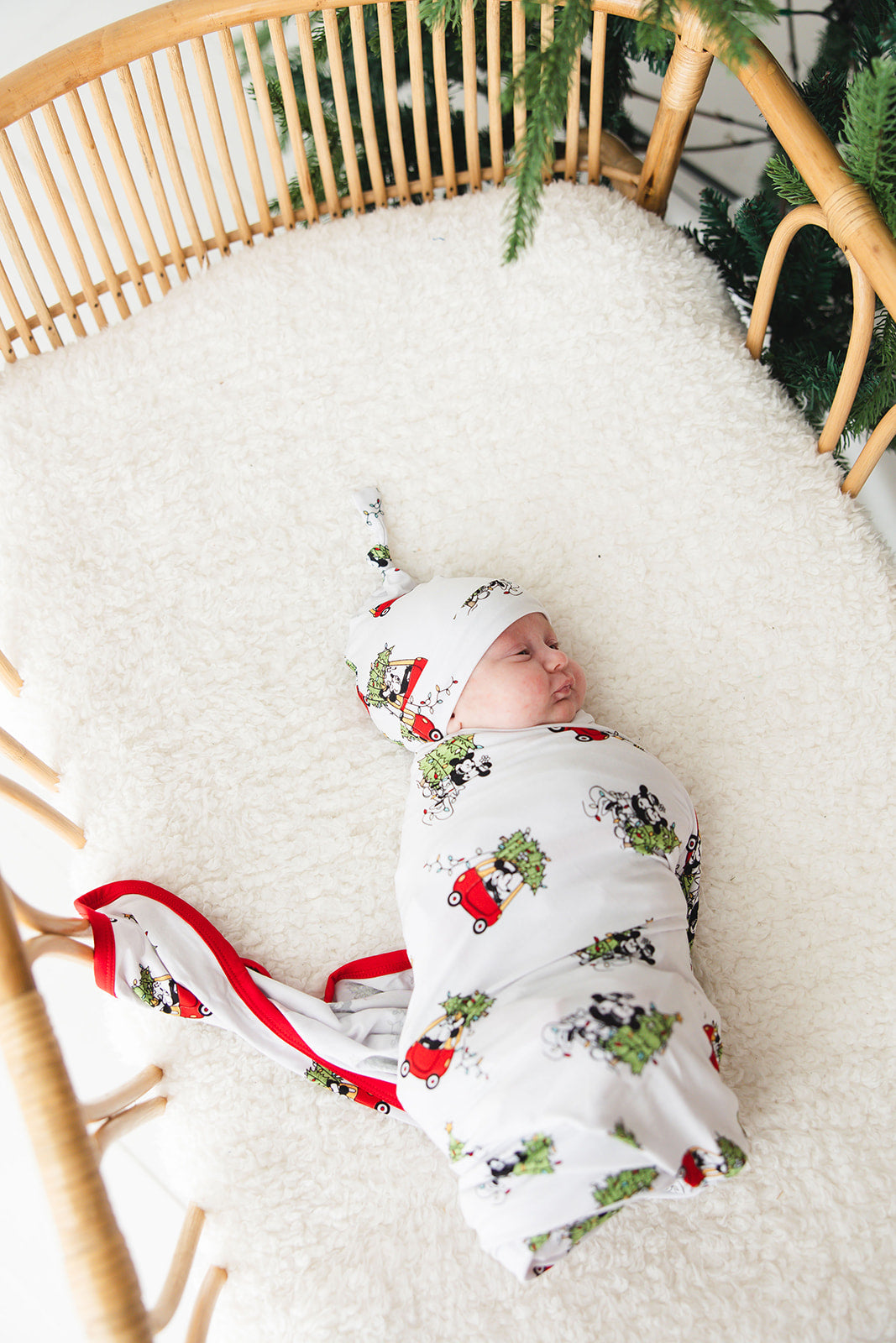 Bamboo beanie hat for baby going home outfit with Steamboat Willie featuring Disney's Minnie and Mickey Mouse.