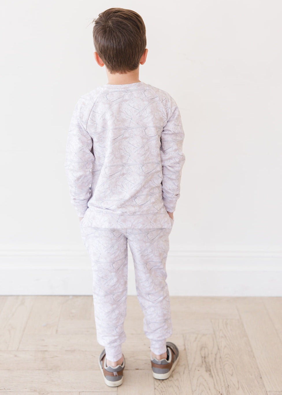 White oak camo bamboo french terry jogger set for toddlers and little kids. 