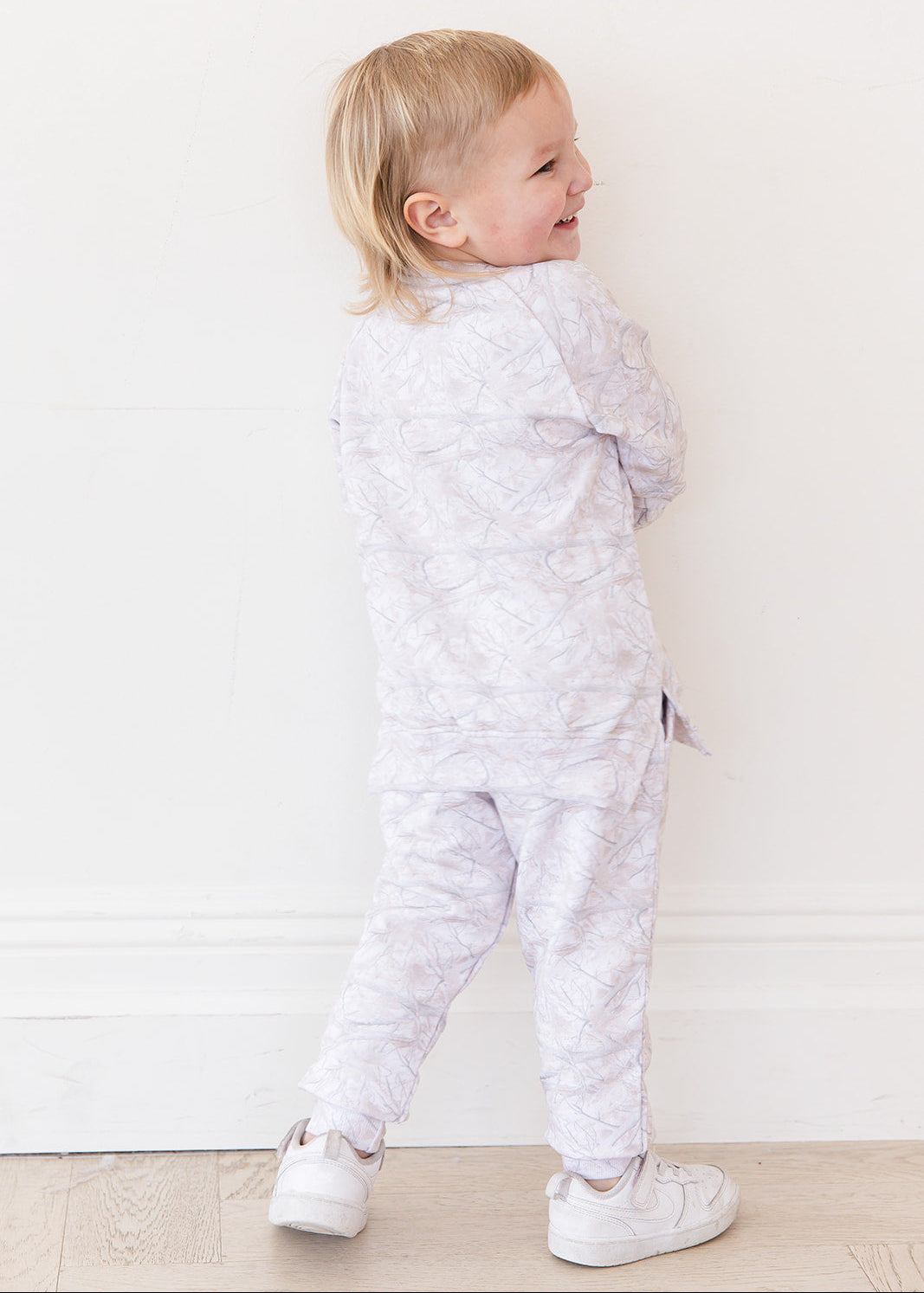 White oak camo bamboo french terry jogger set for toddlers and little kids. 