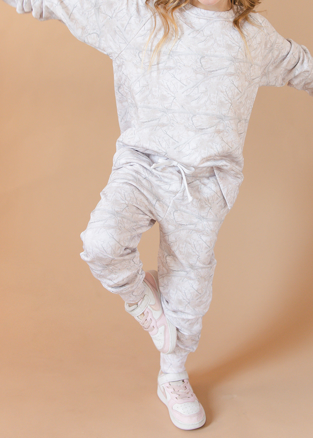 White oak camo bamboo french terry jogger set for toddlers and little kids. 