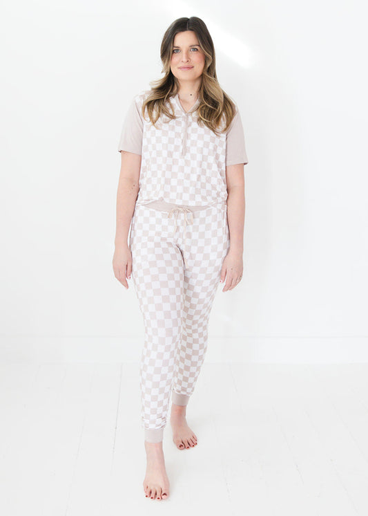 Karierter Bambus-Mama-Pyjama | Zweiteiliges Set