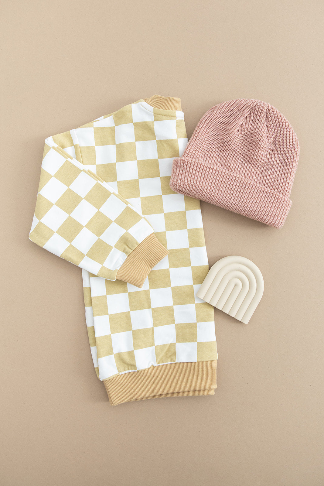 Yellow checkered organic cotton sweater for baby and toddler boys and girls.