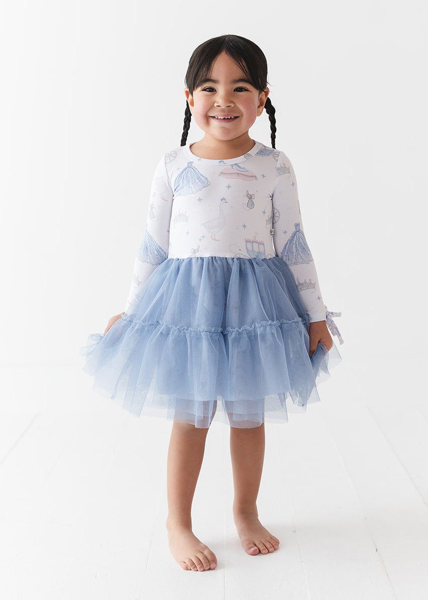 Bamboo tulle little girl or toddler dress with vintage Disney Cinderella print.
