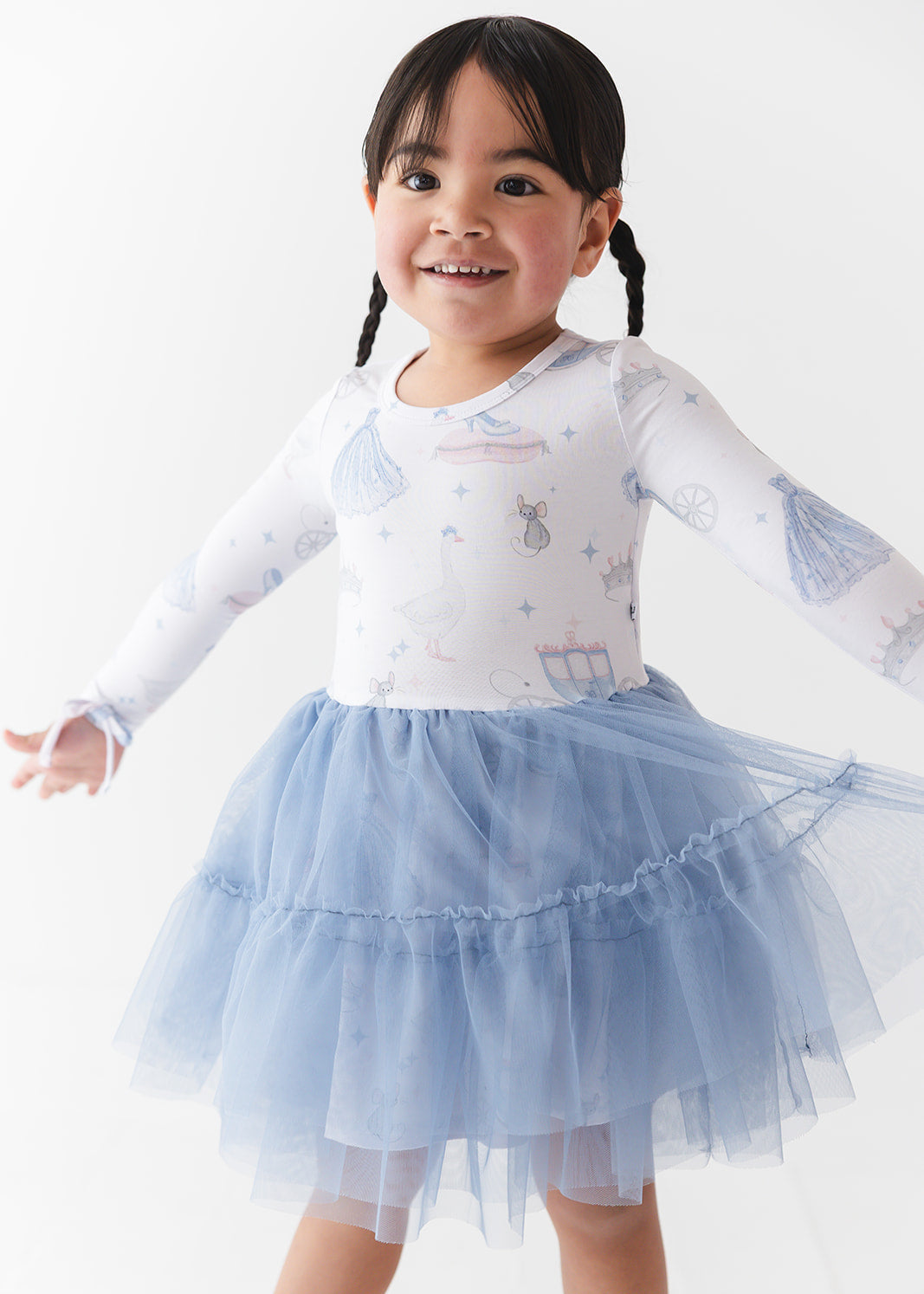 Bamboo tulle little girl or toddler dress with vintage Disney Cinderella print.