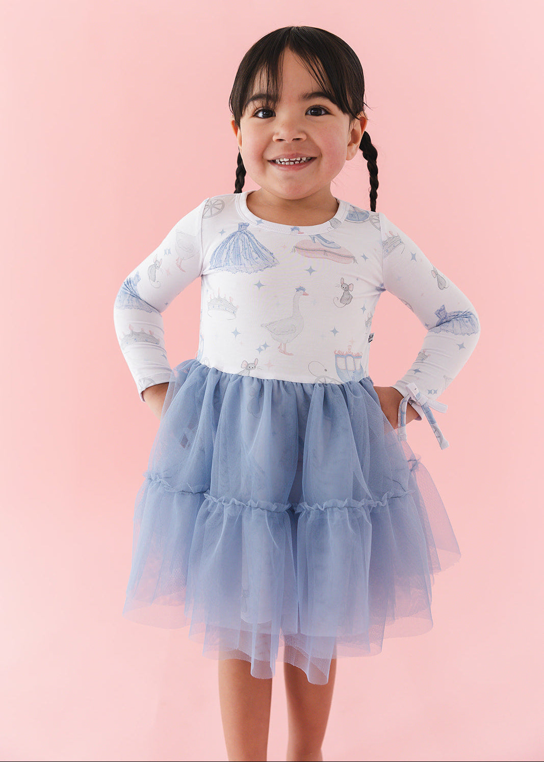 Bamboo tulle little girl or toddler dress with vintage Disney Cinderella print.