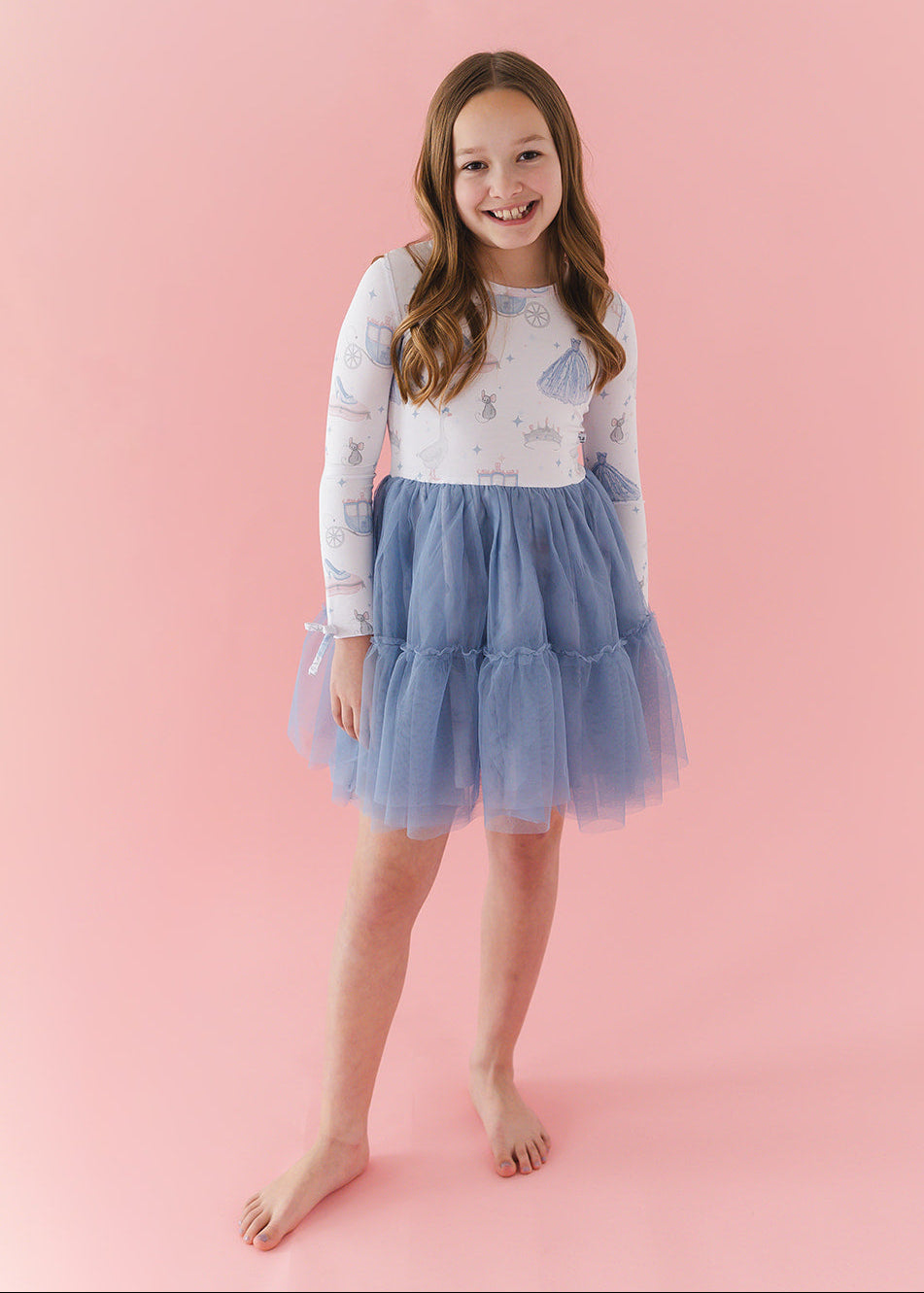 Bamboo tulle little girl or toddler dress with vintage Disney Cinderella print.