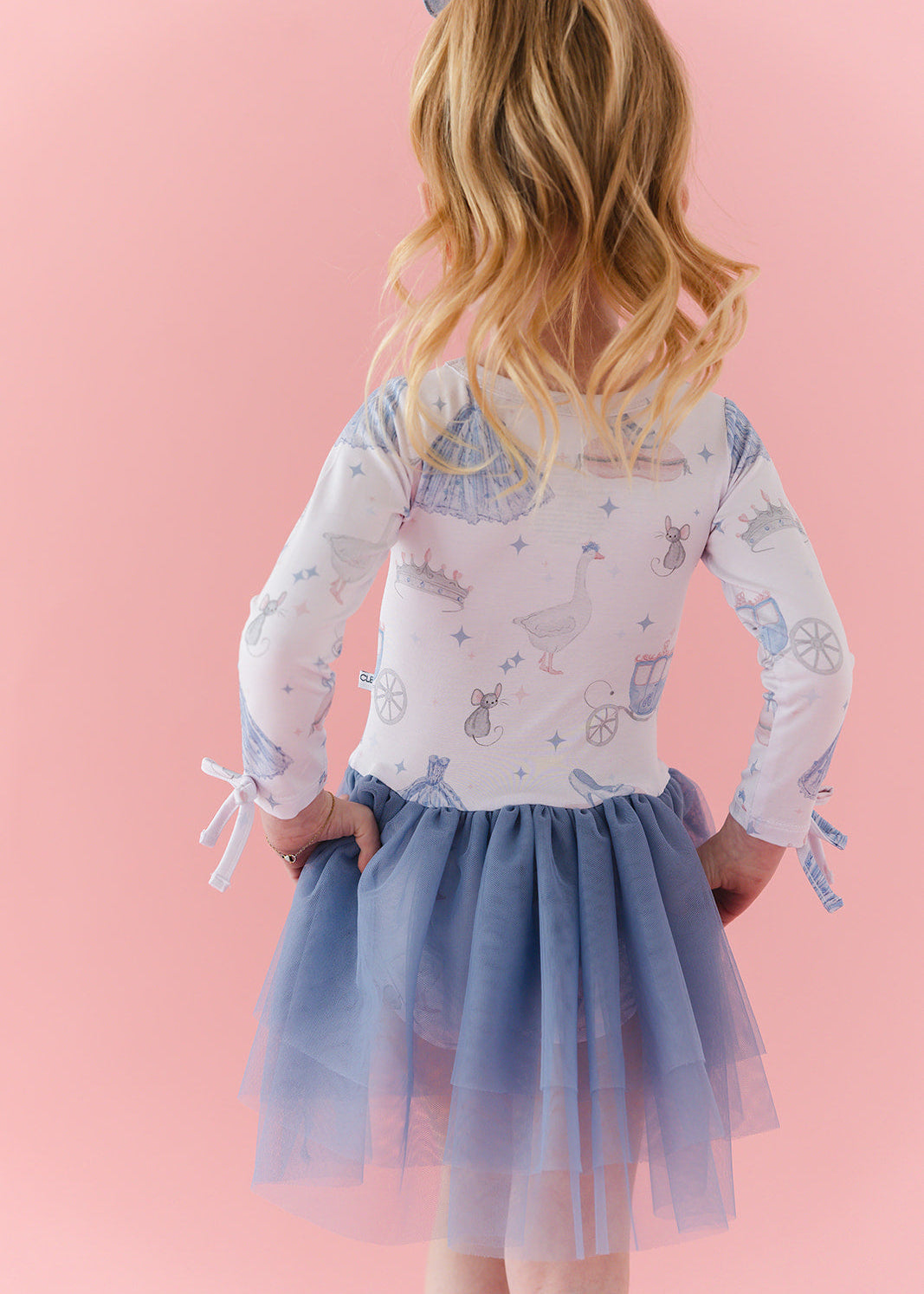 Bamboo tulle dress with bodysuit underneath. Print is vintage Disney Cinderella.