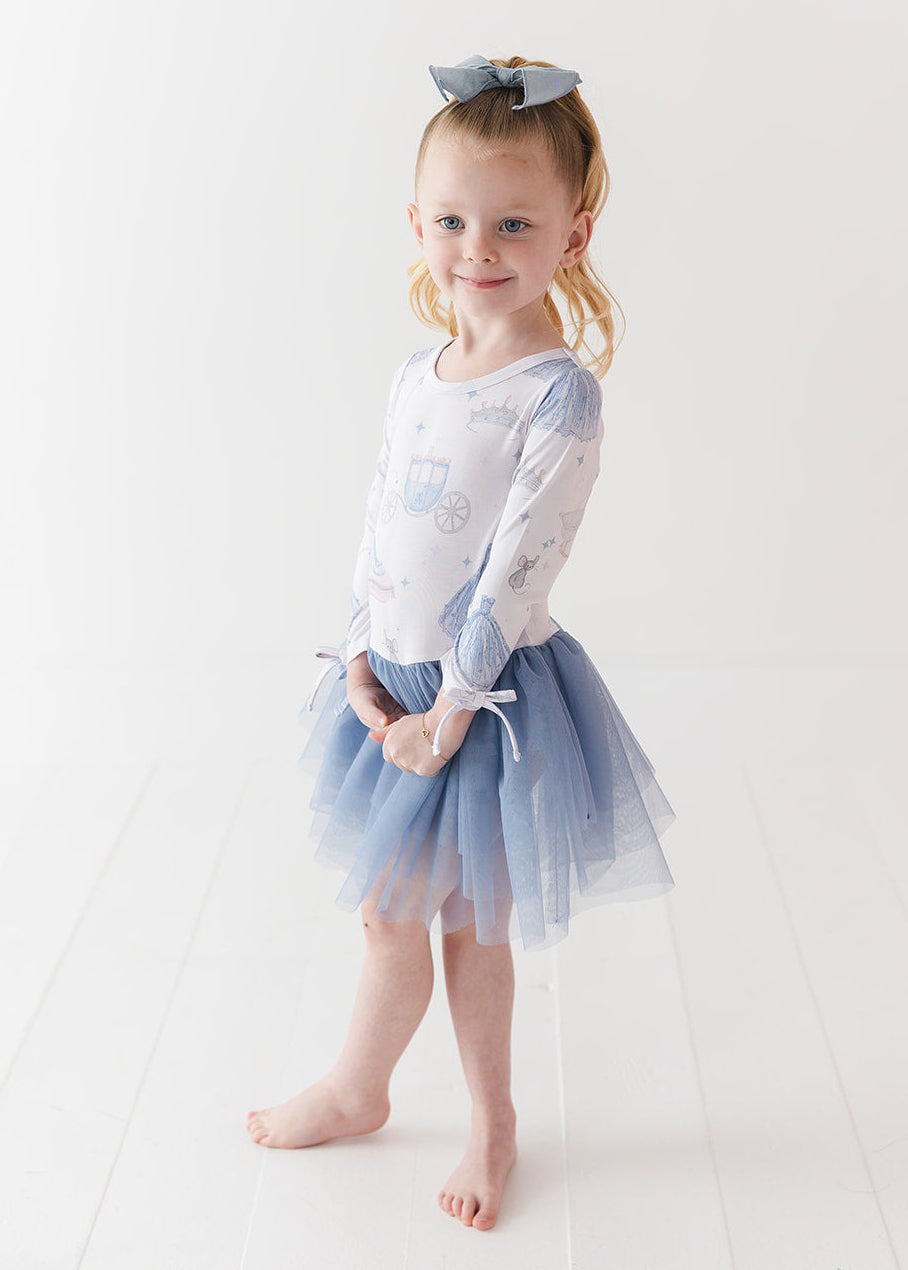 Bamboo tulle dress with bodysuit underneath. Print is vintage Disney Cinderella.