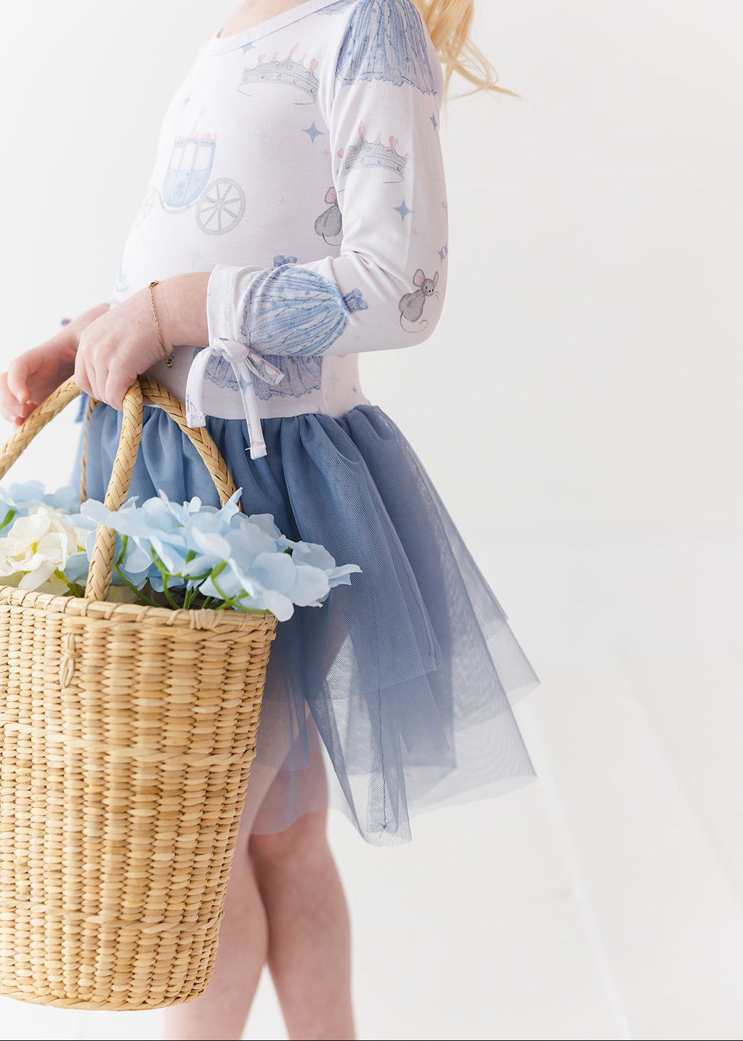 Bamboo tulle dress with bodysuit underneath. Print is vintage Disney Cinderella.
